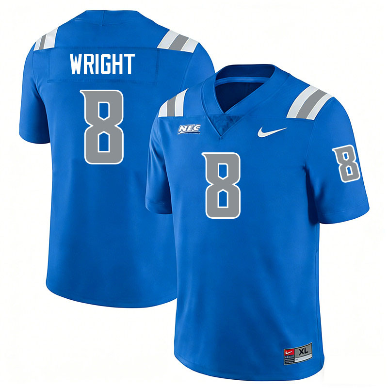 Central Connecticut Blue Devils #8 Malachi Wright College Football Jerseys,Uniforms-Blue
